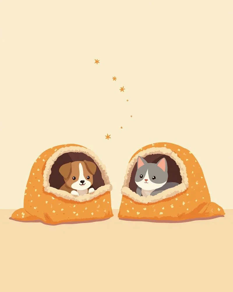 이동장 안의 노령견과 고양이