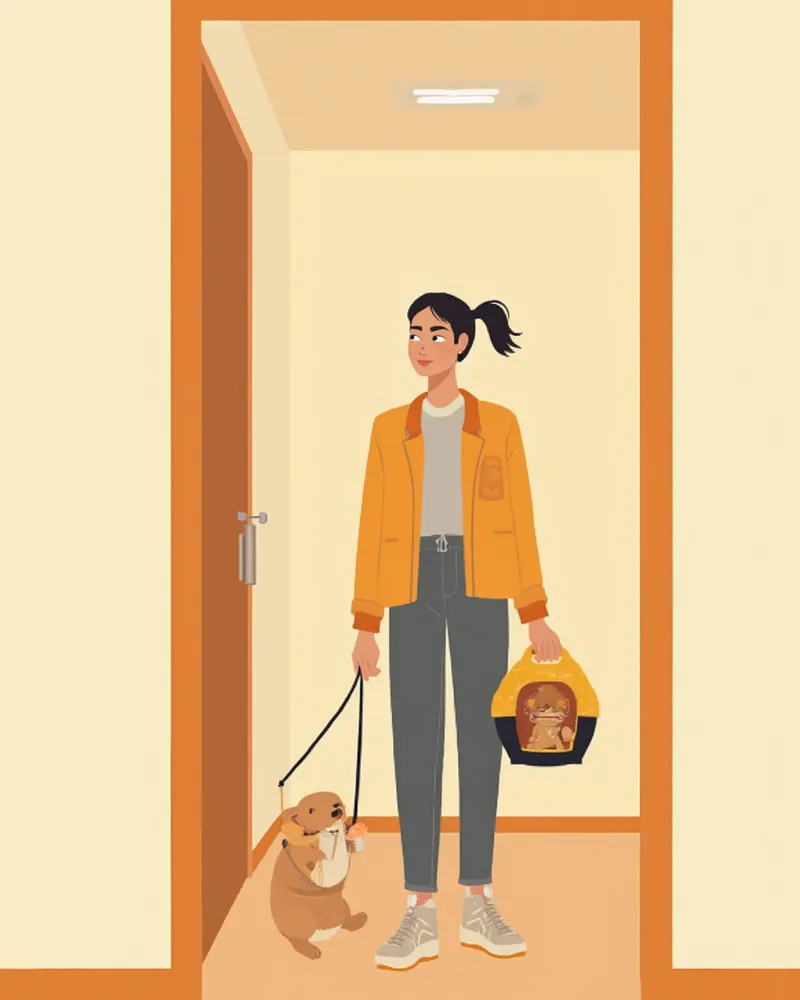 이동장을 들고 반려동물과 함께 차분히 대피하는 보호자의 모습