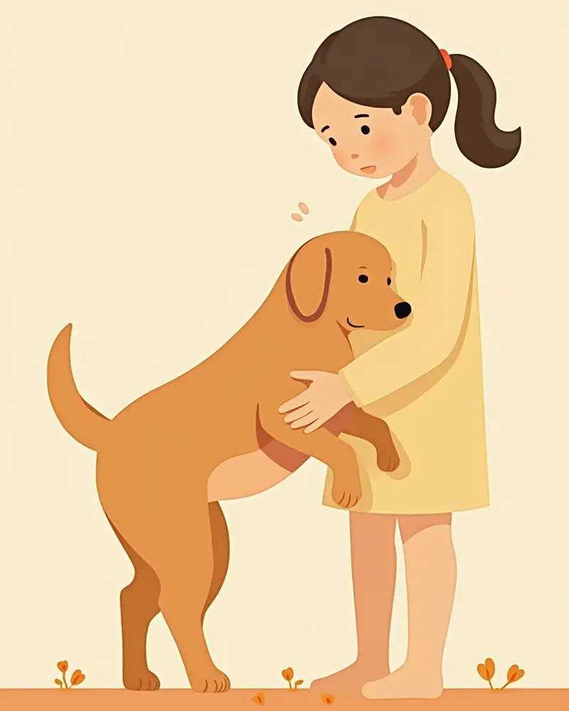 강아지 배를 부드럽게 눌러 부풀음을 확인하는 보호자의 손