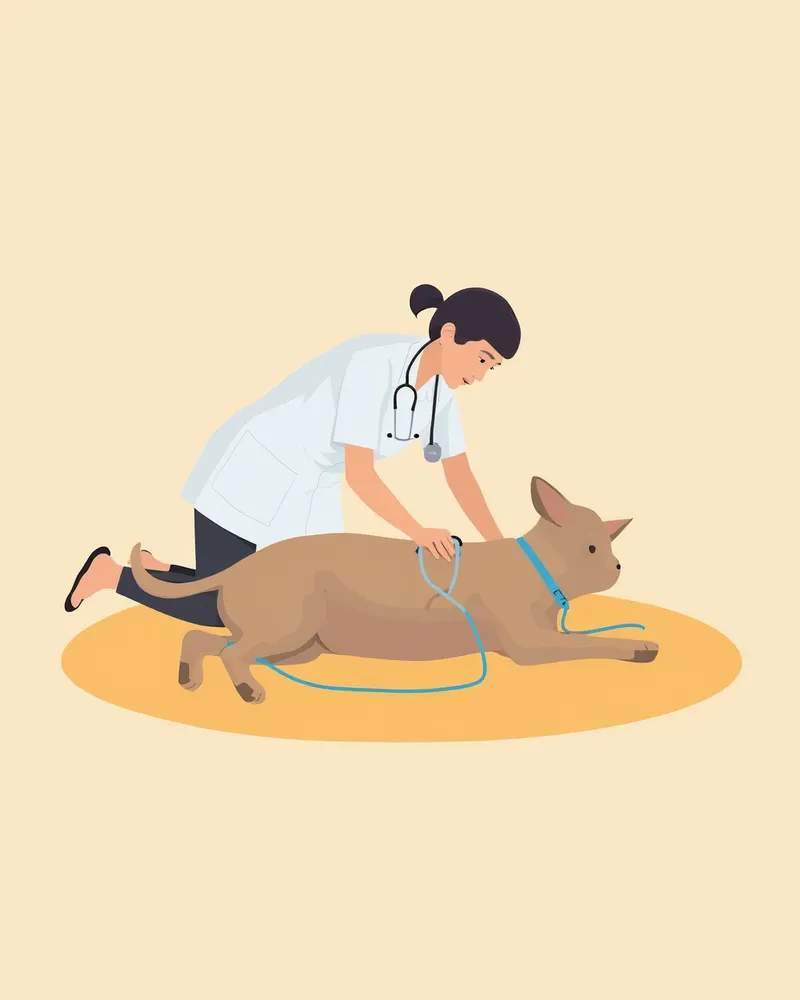 수의사가 강아지 복부 초음파 검사를 진행하는 모습