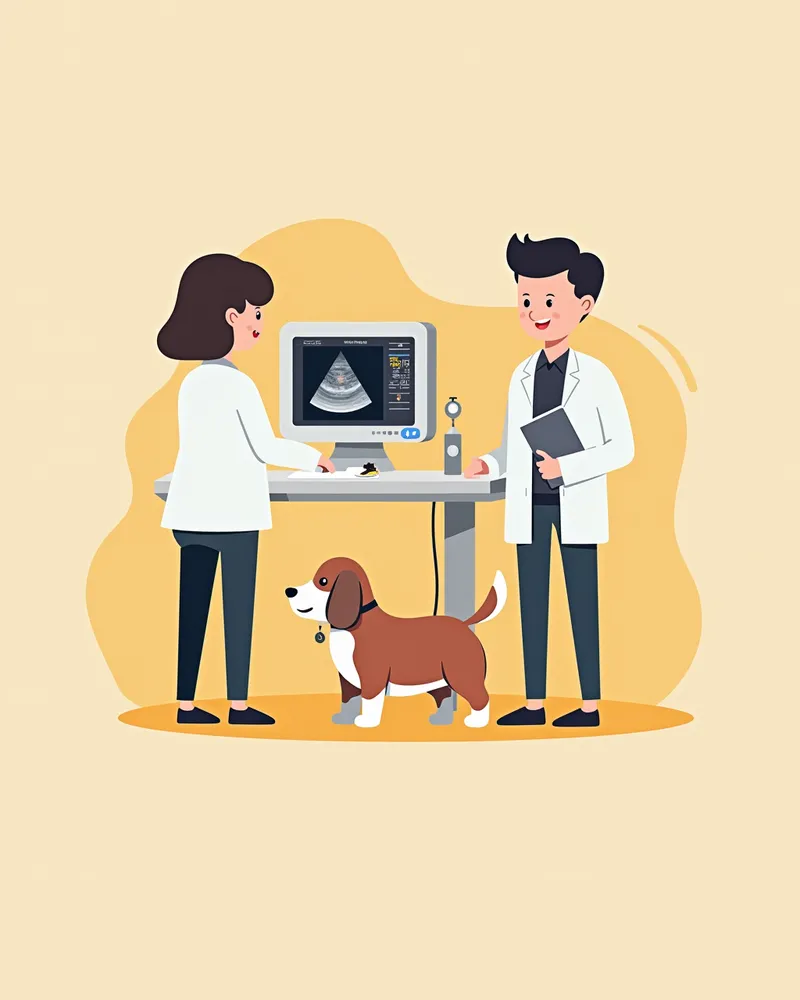 강아지 복부 초음파 검사 중 종양이 확인된 화면