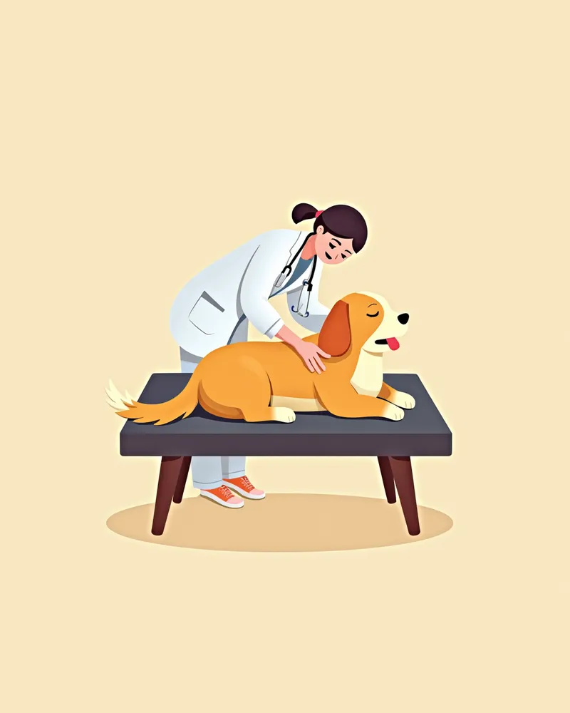 수의사가 강아지 복부를 만지며 진찰하는 장면