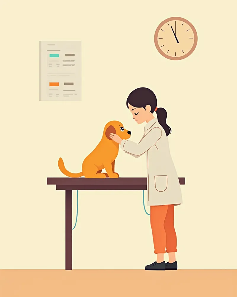 동물병원에서 수의사에게 건강 검진을 받고 있는 강아지