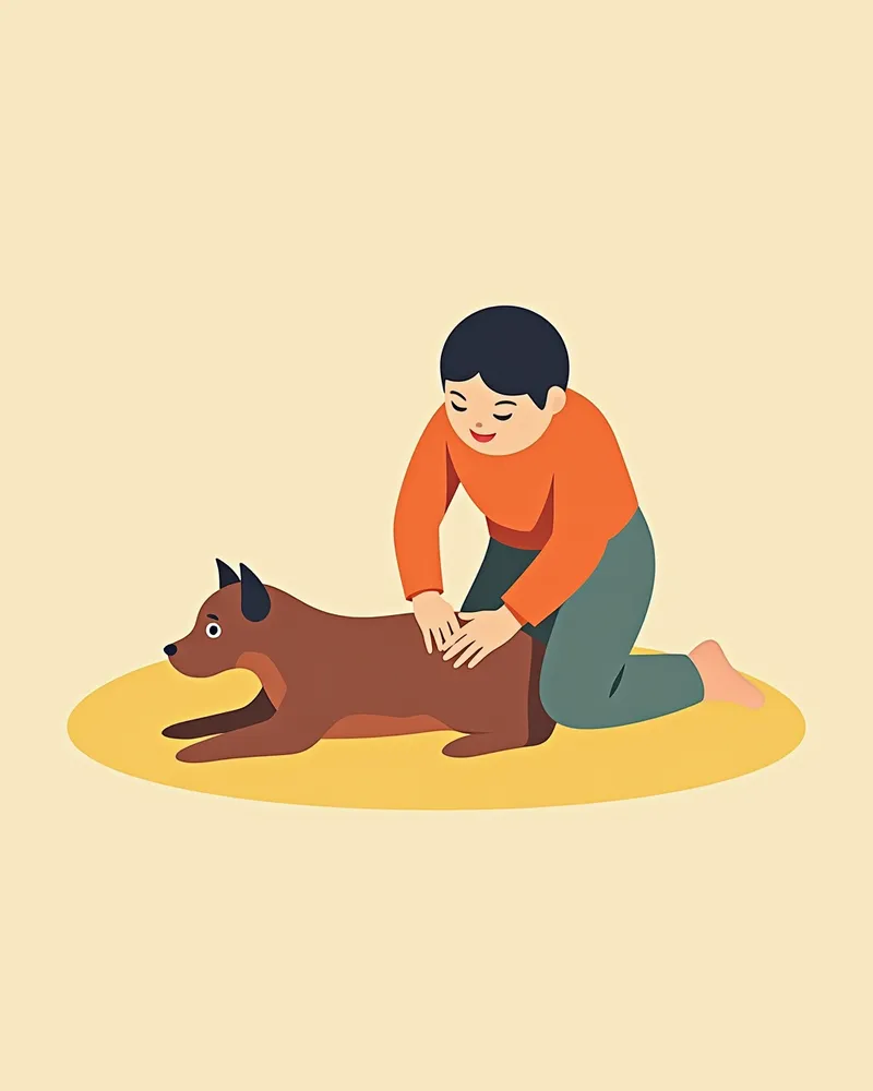 보호자가 강아지에게 흔들기법을 시행하는 모습