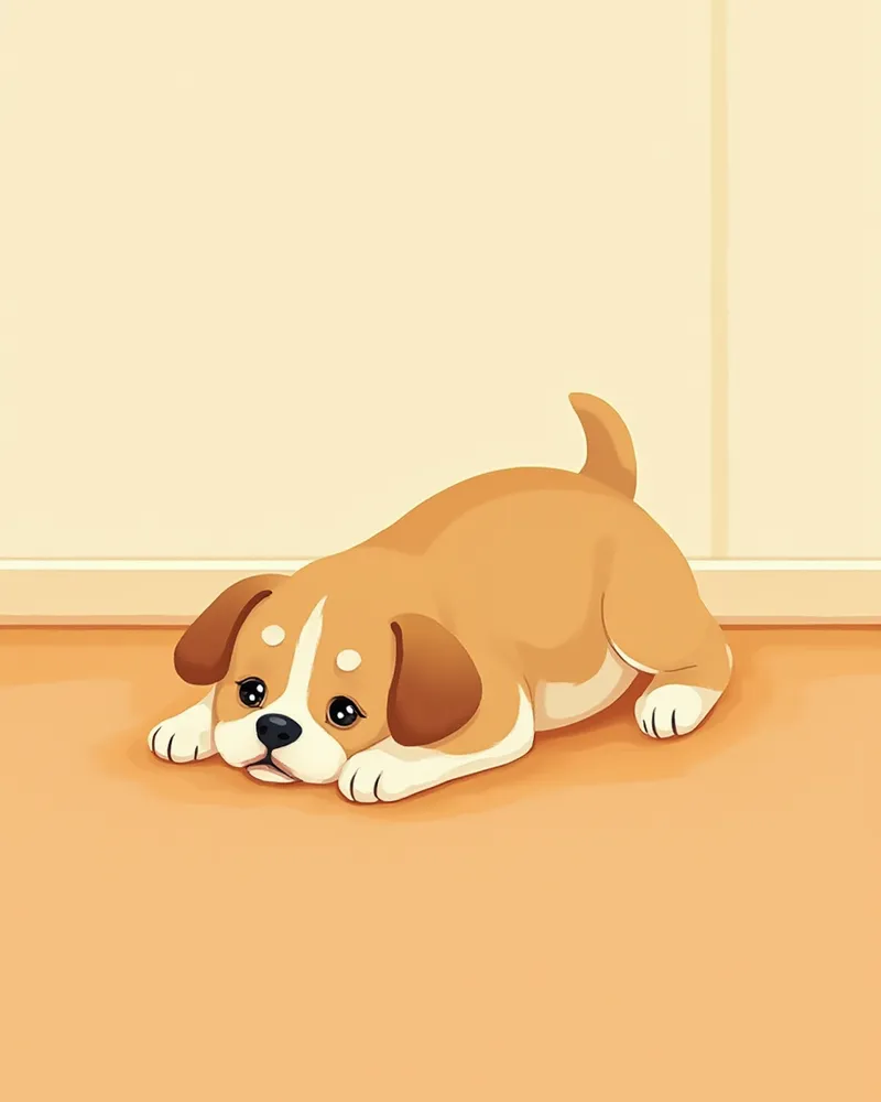 기력이 없고 비틀거리는 듯 누워 있는 작은 강아지