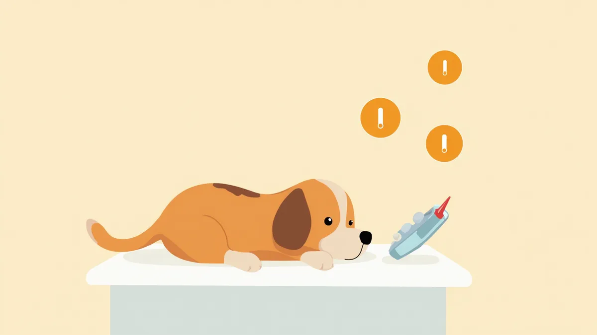 동물병원에서 피부 검사를 받는 강아지 일러스트