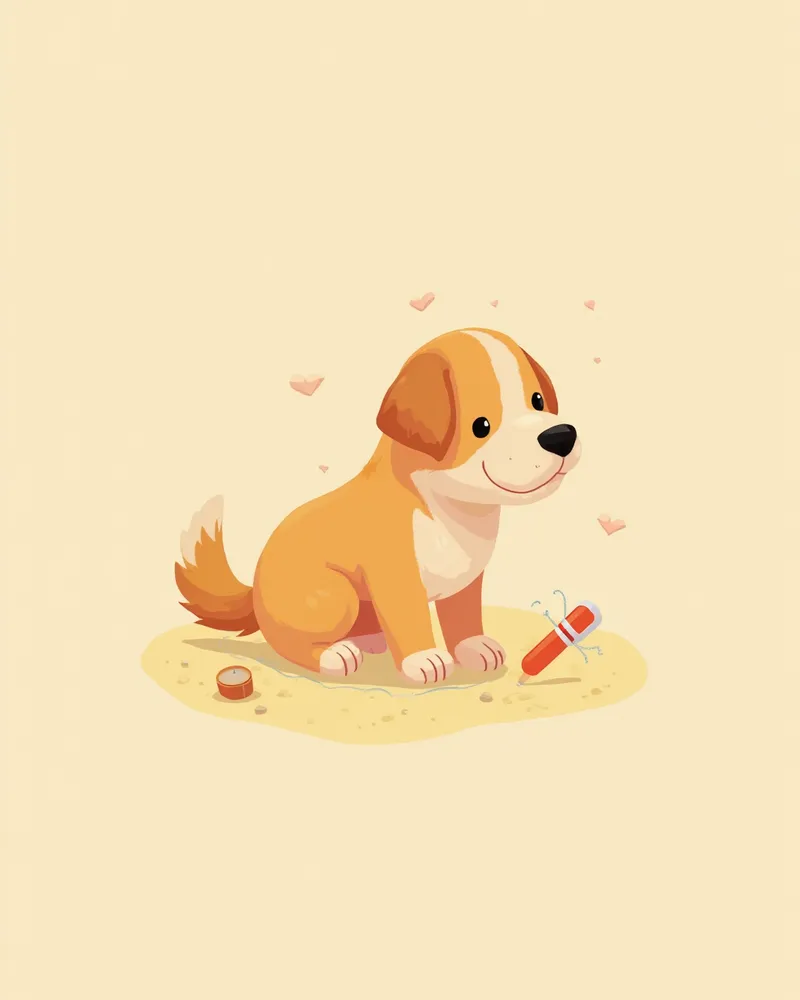 채혈로 혈청 알러지 검사를 받는 강아지 일러스트