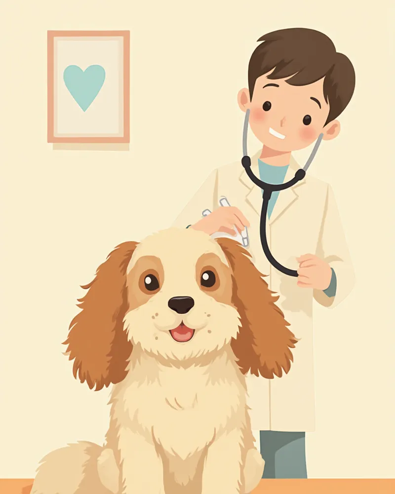 동물병원에서 수의사에게 진료를 받고 있는 코커 스패니얼