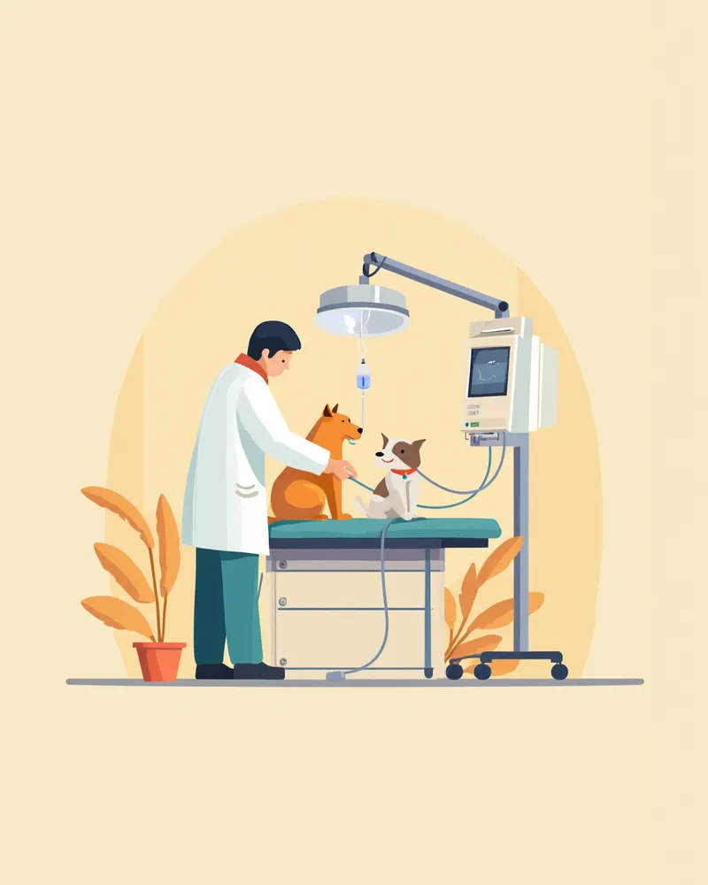 강아지 수술을 위해 마취 장비를 준비하는 수의사