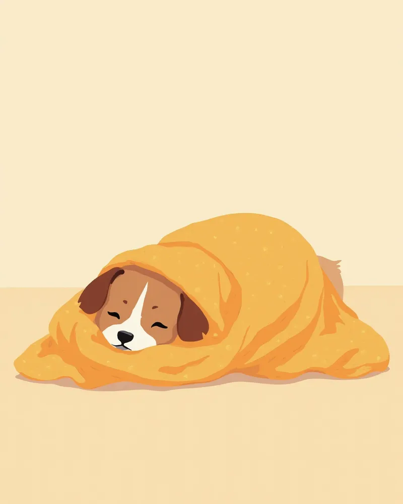 수술 후 따뜻한 담요에 싸여 회복 중인 강아지