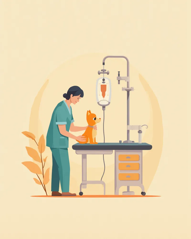 동물병원에서 강아지를 진료하는 수의사 — 부동액 중독 진단 장면