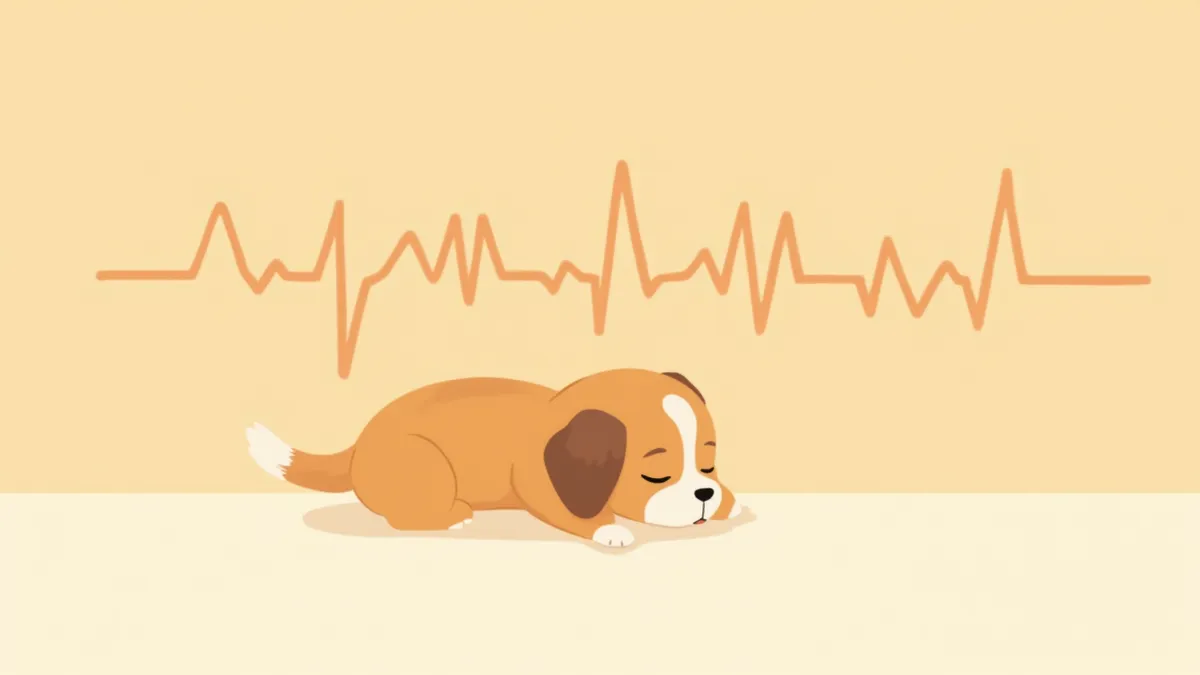심장 박동 그래프와 함께 있는 강아지 일러스트