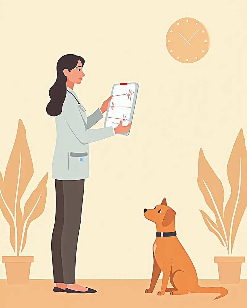 수의사가 보호자에게 심전도를 설명하는 모습