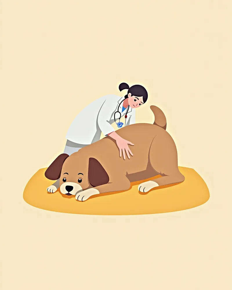 강아지 복수와 간 질환 진단을 위한 복부 검진 장면
