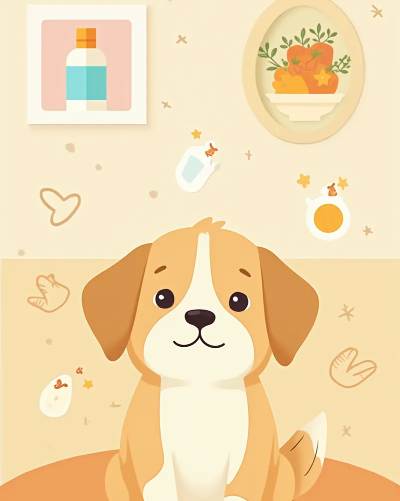 깨끗한 집에서 피부 관리를 받는 강아지 일러스트
