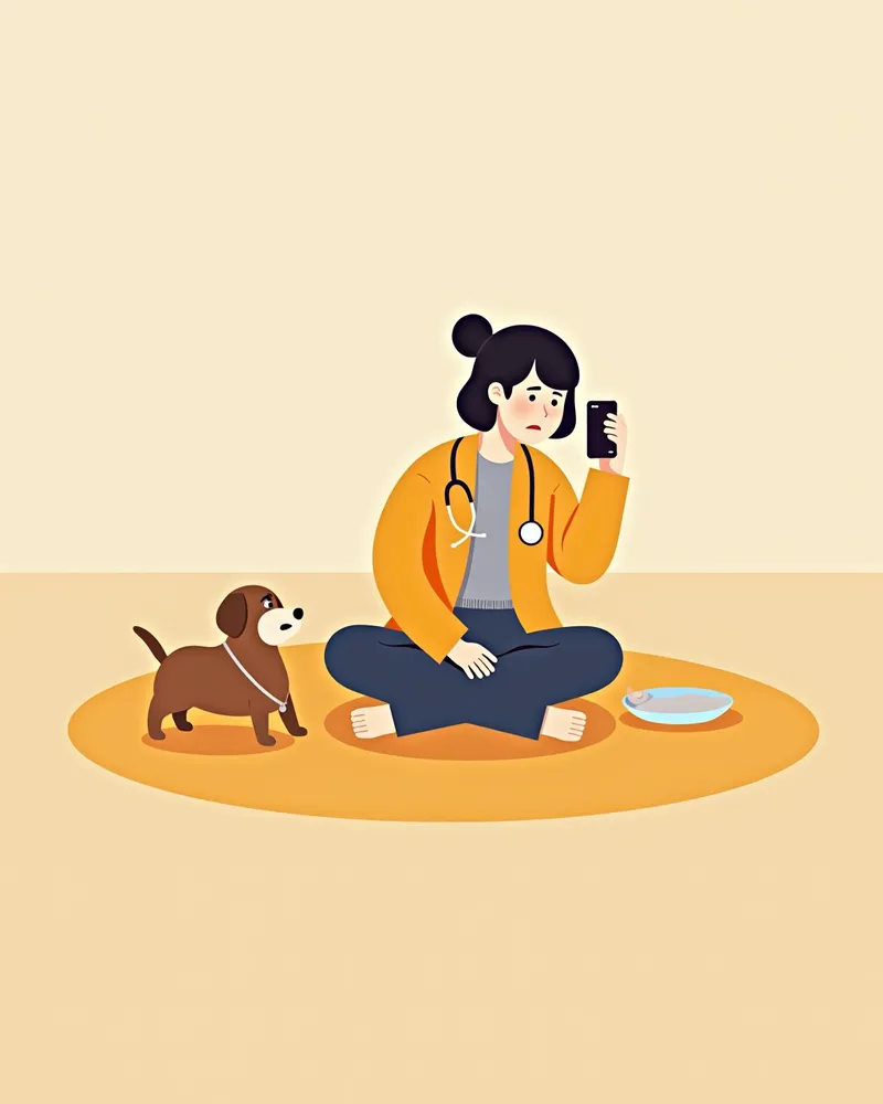 보호자가 강아지 응급 상황에서 동물병원에 전화하는 모습