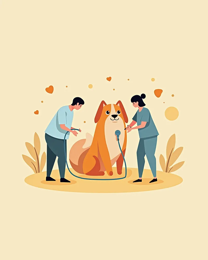 의료진이 개에게 요관 삽입 중인 모습, 멸균 환경