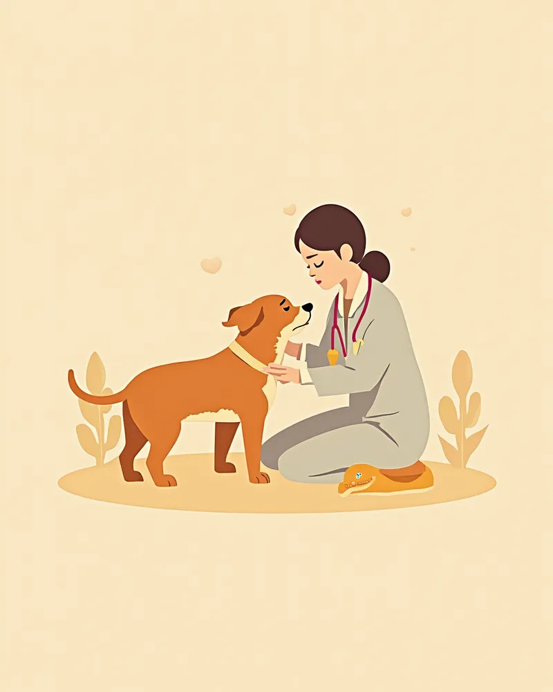 수의사가 강아지의 치아와 잇몸을 검진하는 모습