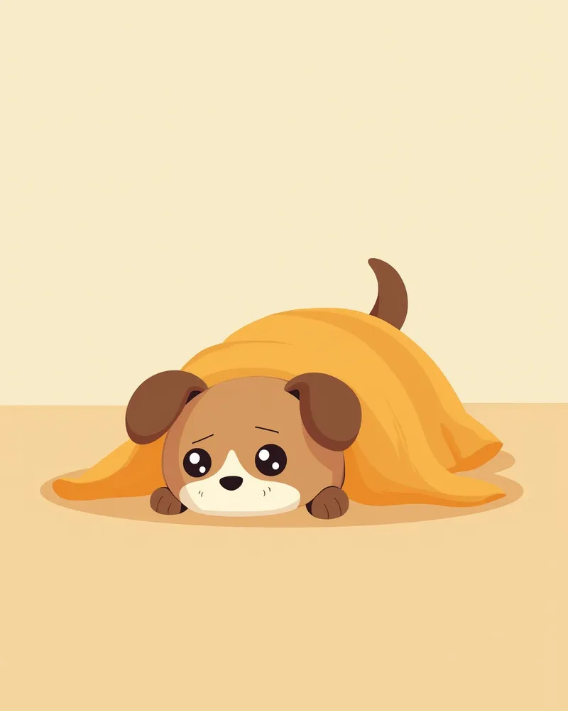 침대 아래 숨어있는 불안한 강아지