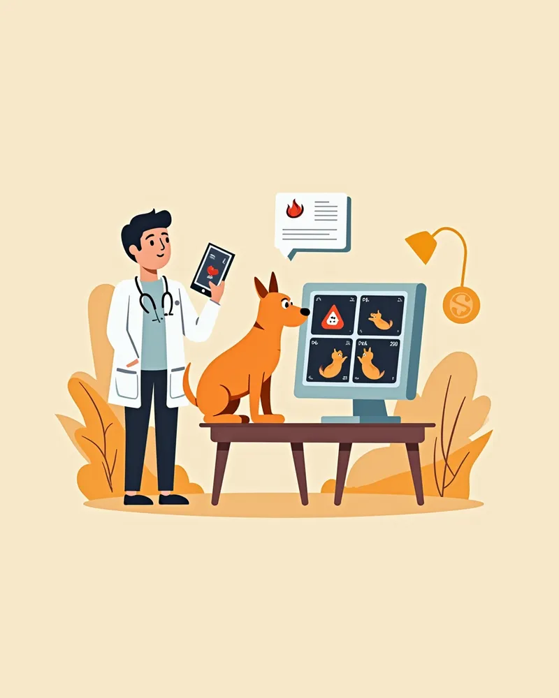 강아지 혈액검사와 초음파 병합 분석 장면