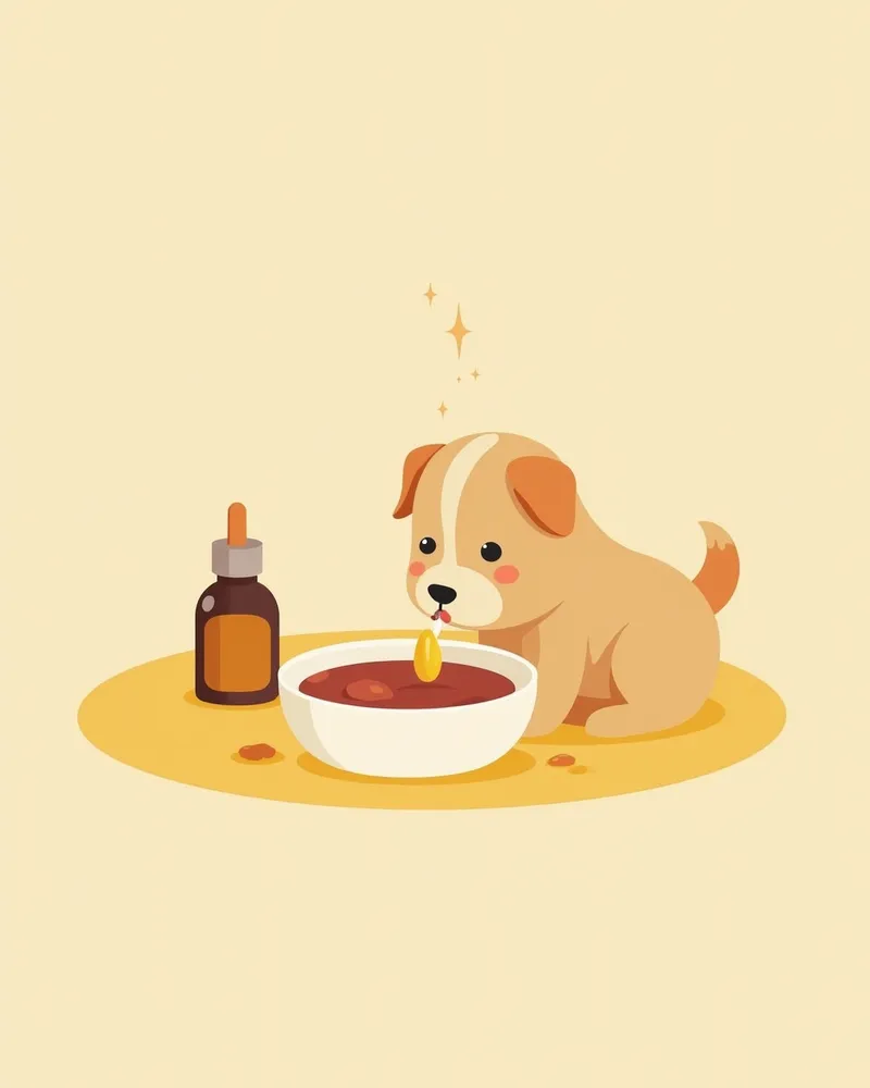 강아지 기침 완화 액상제 투여 장면
