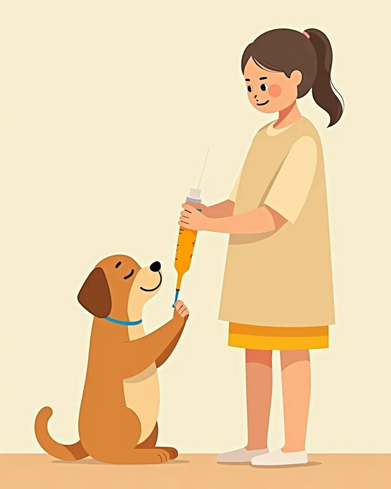 강아지에게 액상 보조제를 주는 모습을 보여주는 이미지