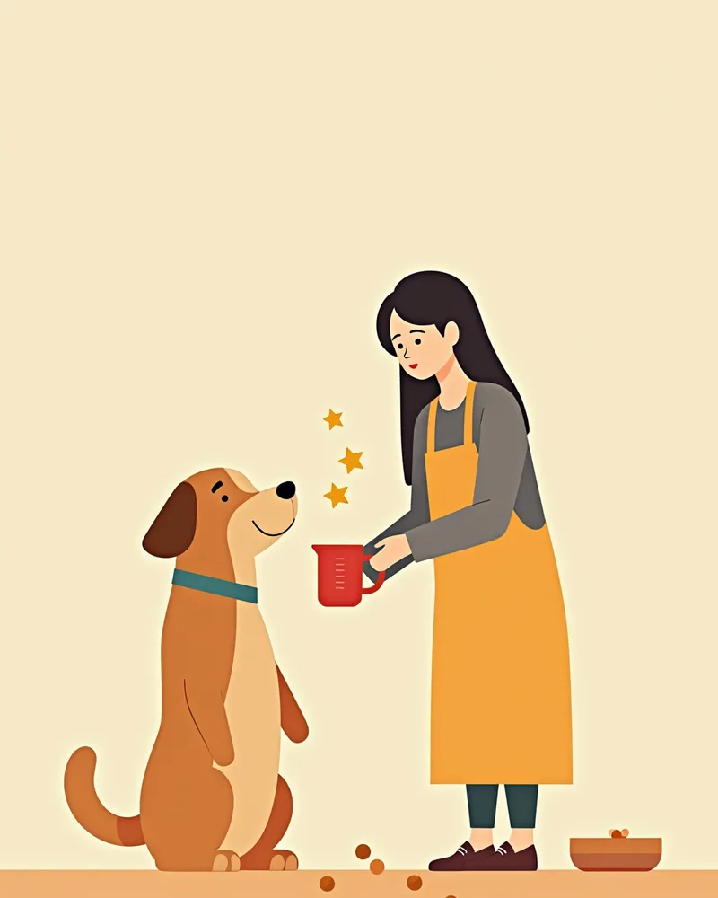 강아지 사료를 측정하는 보호자