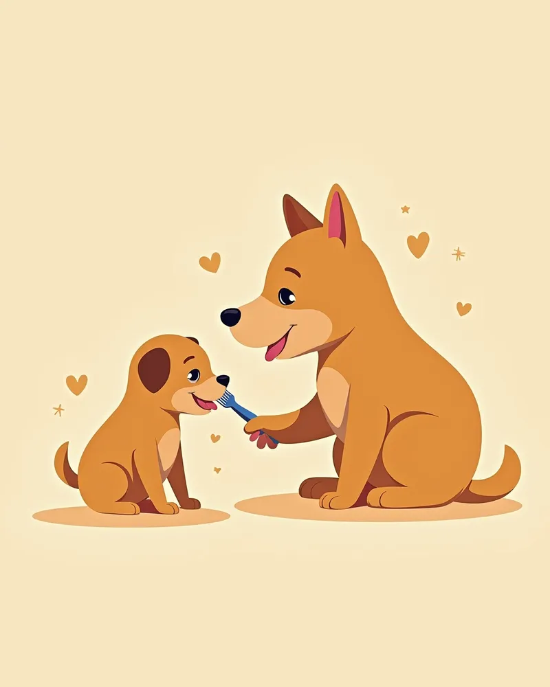 강아지 주인이 손가락 브러시로 강아지의 치아를 닦는 모습
