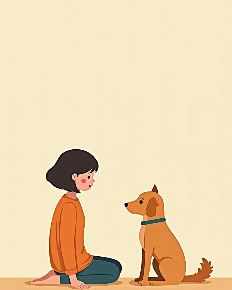 보호자와 눈을 맞추며 앉아 있는 강아지