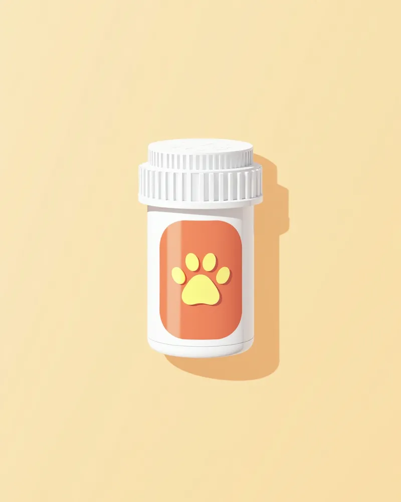 퓨로세마이드 20mg 정제 병에 강아지 발자국이 새겨진 이미지