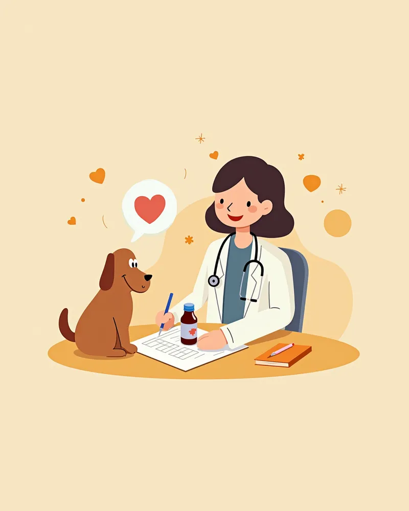 수의사가 간성 뇌증 관리 영양제를 검토하는 모습, 의료 문서와 함께