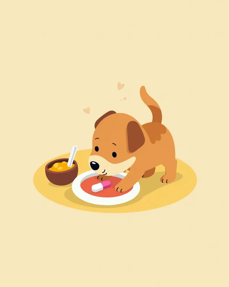 강아지가 칼슘 기반 인 결합제를 먹는 모습