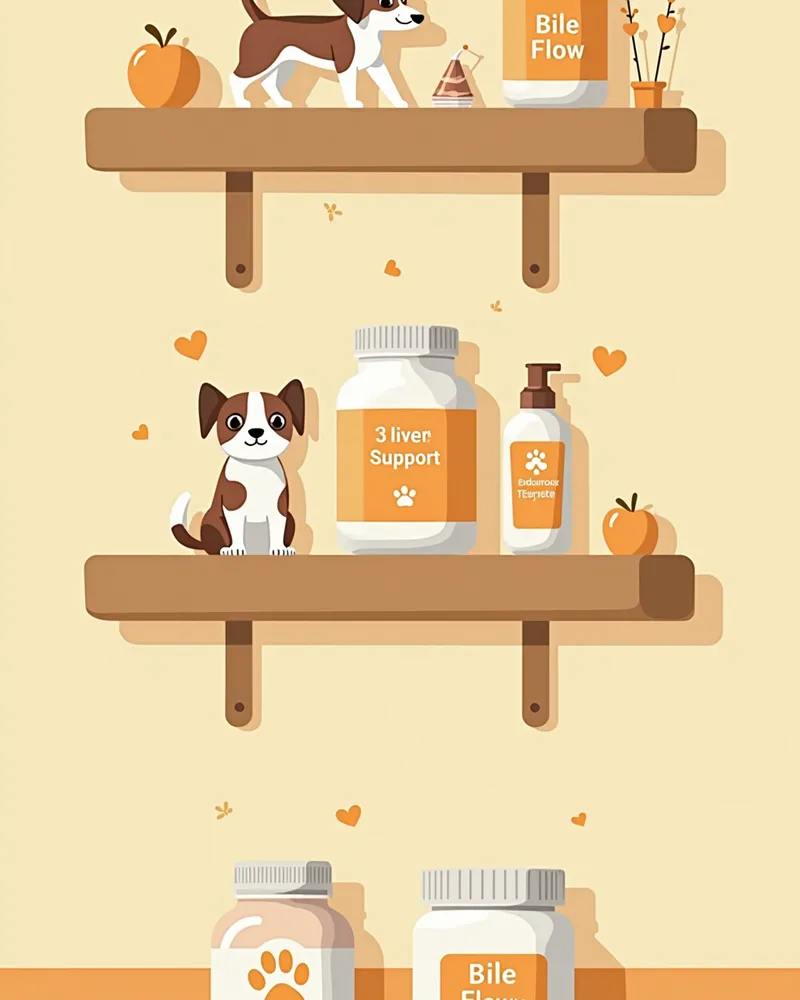 강아지 간 건강을 위한 보조제 3종류가 정리된 shelf
