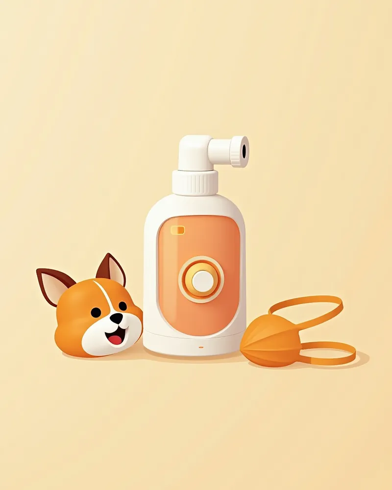 강아지 네뷸라이저 치료기와 마스크의 세부 디테일