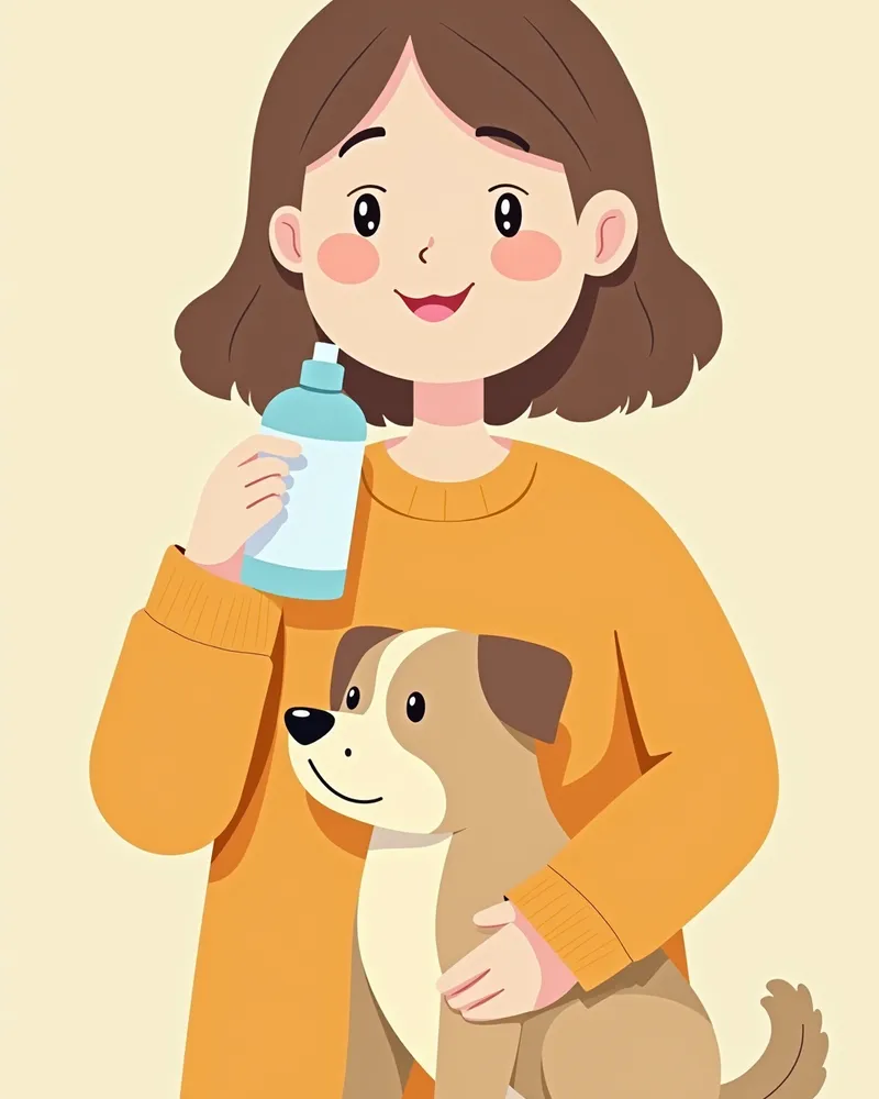 강아지 주인과 함께 역재채기 관리 제품을 보는 모습