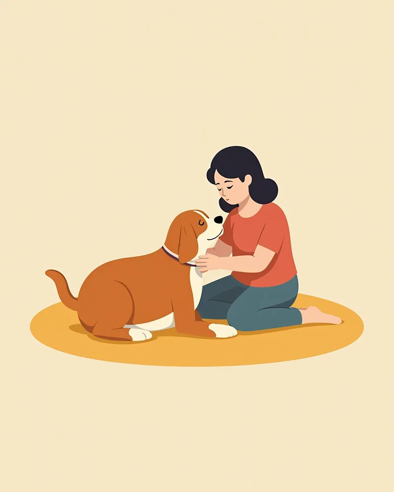 보호자가 집에서 회복 중인 강아지를 돌보는 모습