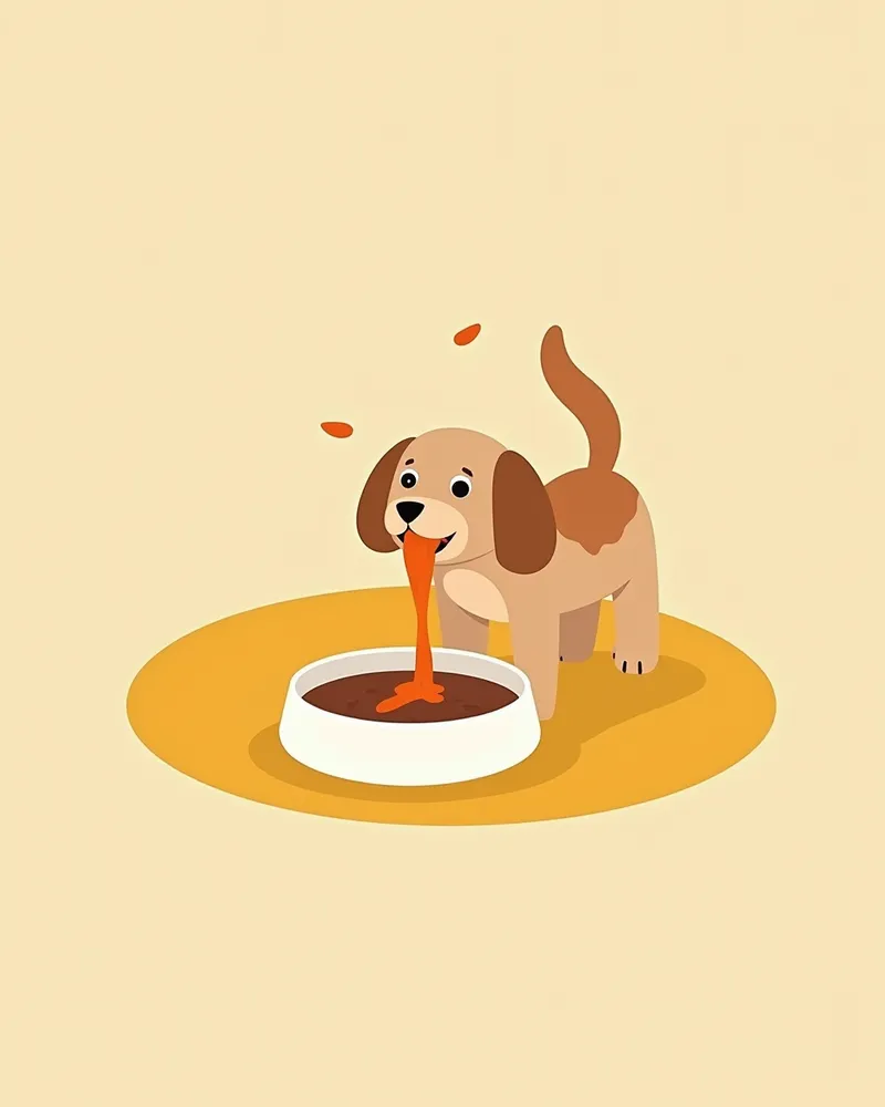 액상 사료를 먹는 강아지의 생생한 이미지