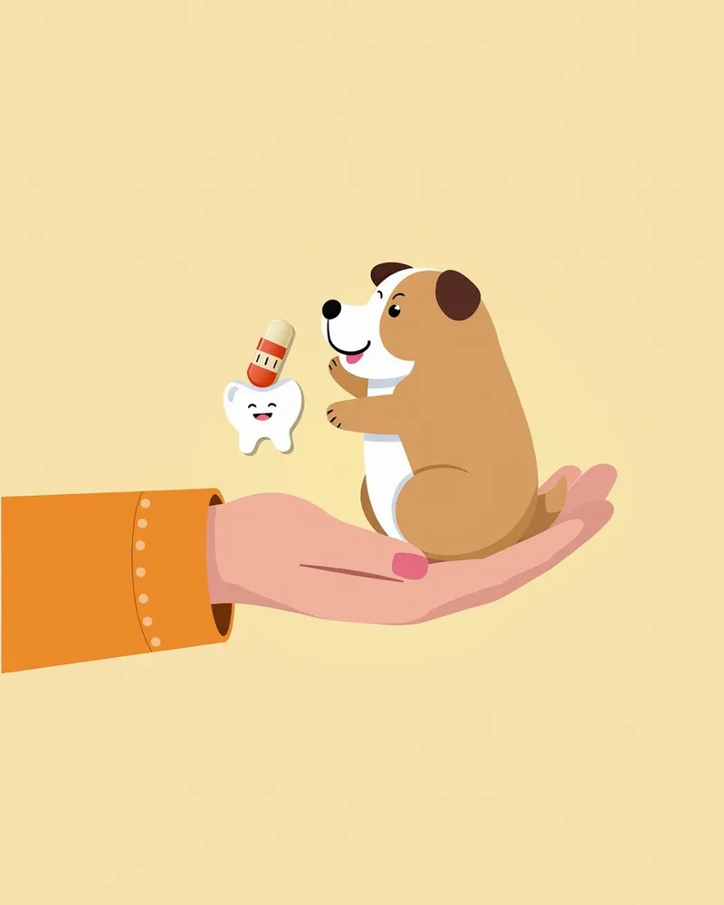 강아지가 치아 보호 캡슐을 먹는 모습