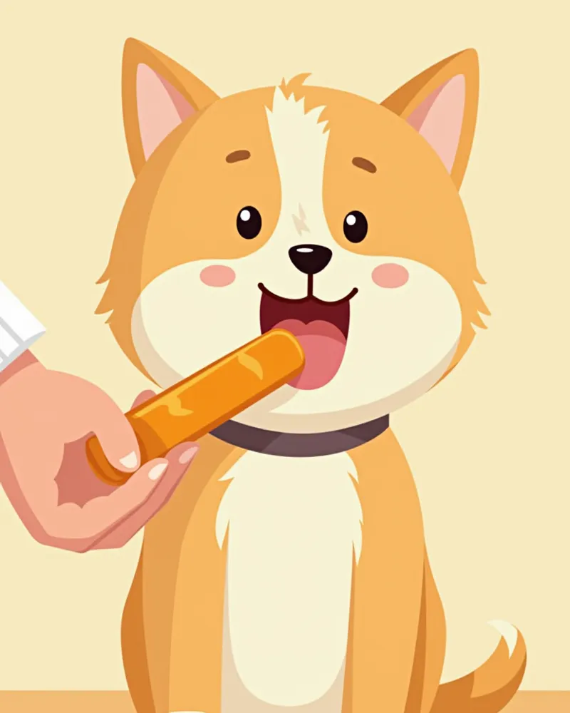 강아지가 통증 완화 젤리 스틱을 먹는 모습