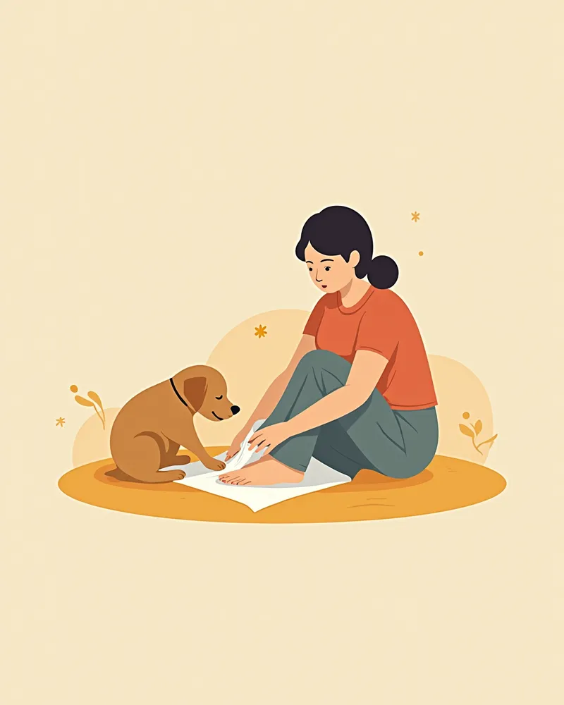 강아지 외출 후 발을 닦는 모습