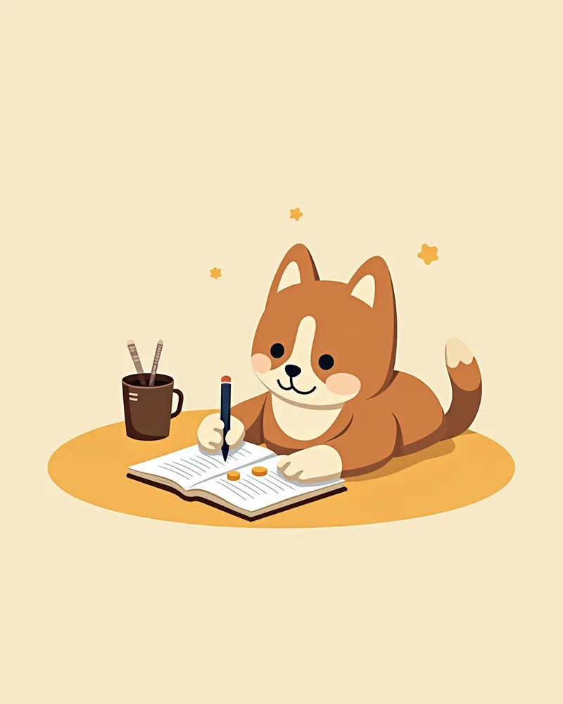 강아지 이행세포암 관리 영양제 복용 일지를 기록하는 장면