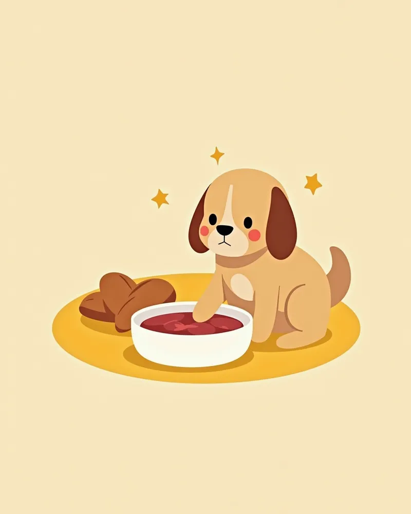 강아지가 간 건강을 위한 특수 사료를 먹는 장면