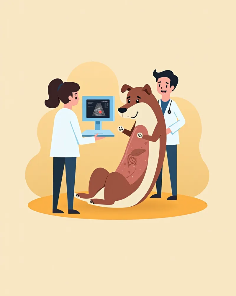 강아지의 복부 초음파 검사 장면