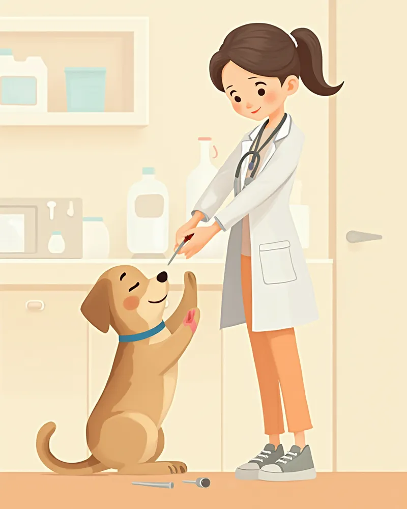 동물병원에서 개물림 상처를 치료받는 강아지