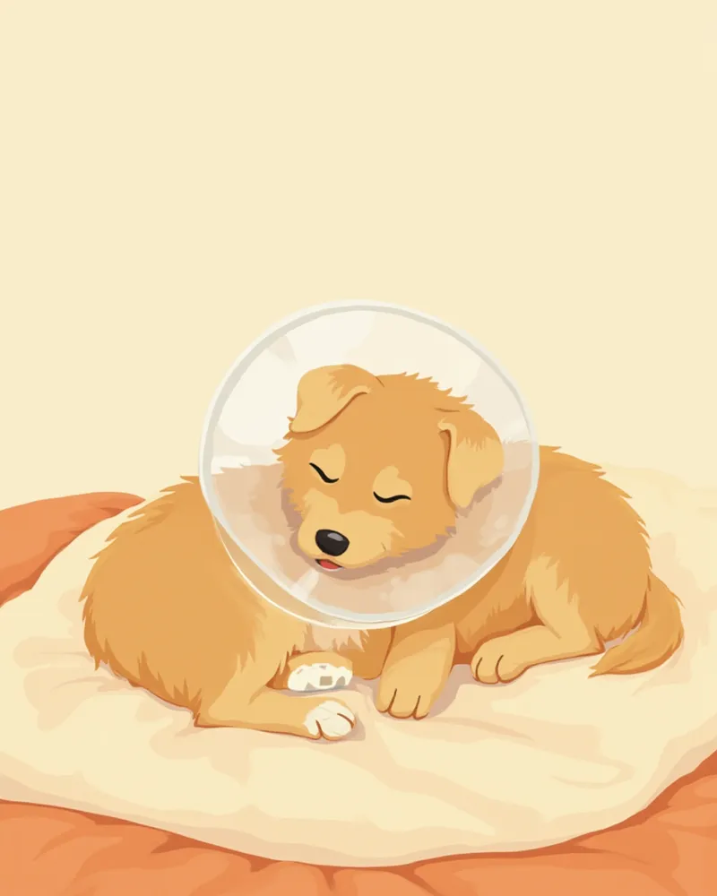 넥칼라를 착용하고 회복 중인 강아지