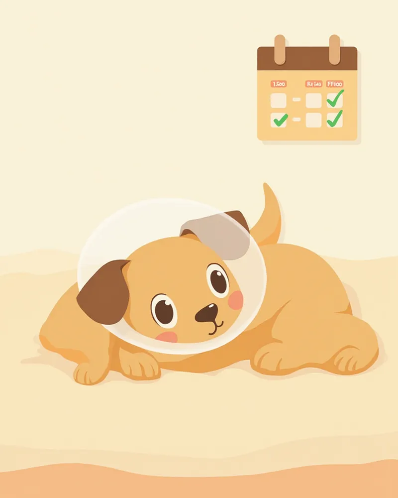 넥카라를 착용하고 회복 중인 강아지 일러스트