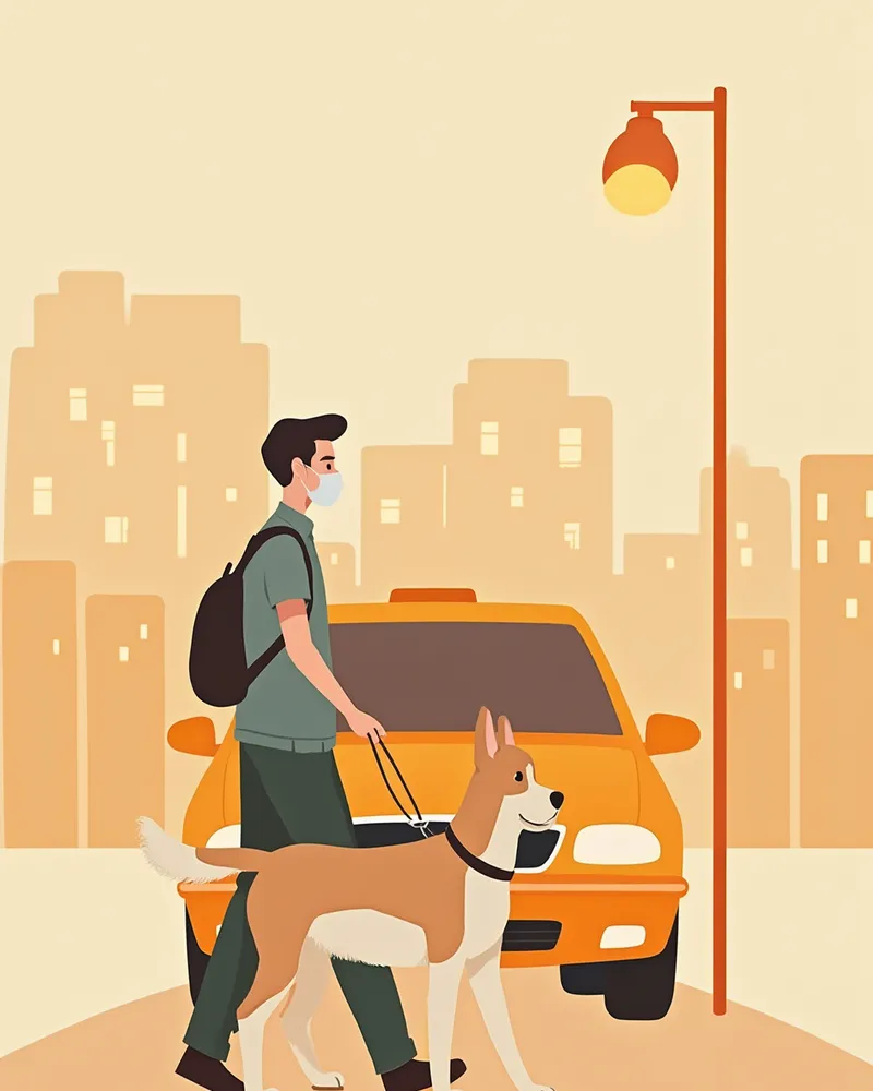 응급 상황에서 반려견을 차에 태우는 보호자