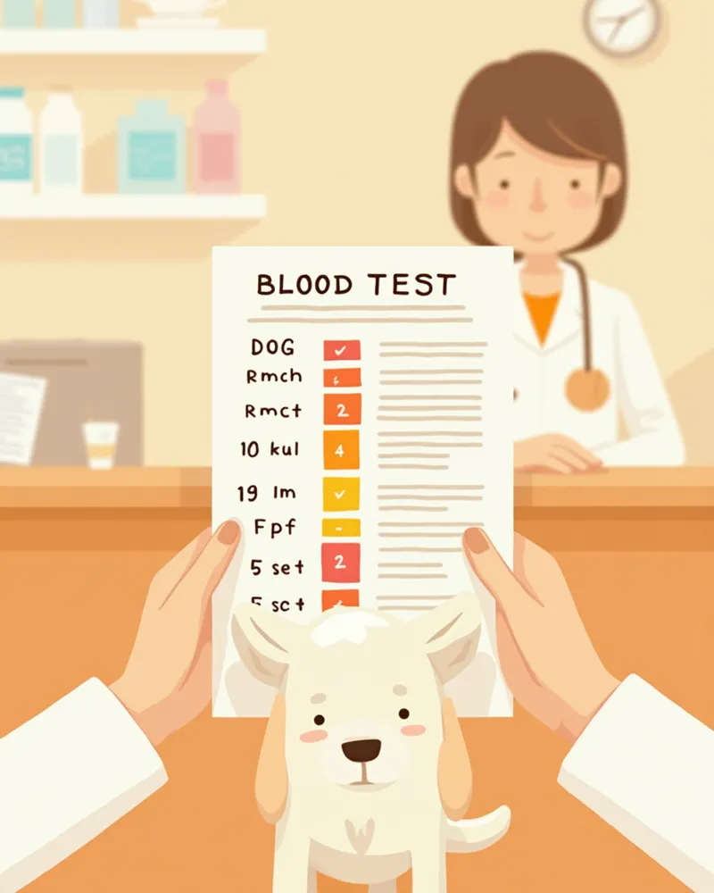 강아지 혈액검사 결과지를 확인하는 수의사
