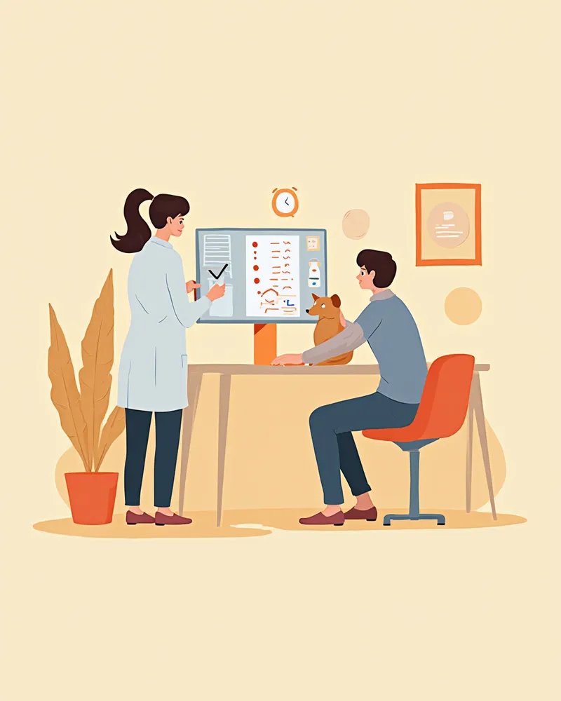 보호자에게 혈액검사 결과를 설명하는 수의사