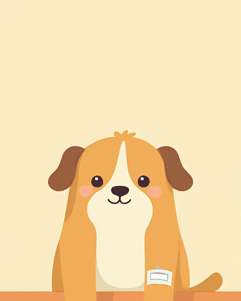 채혈 후 앞다리에 반창고를 붙인 강아지